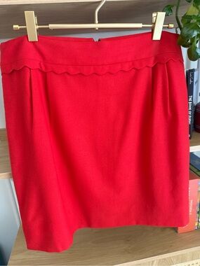 J Crew Wool Blend Scallop Detail Mini Skirt Tomato Red 10